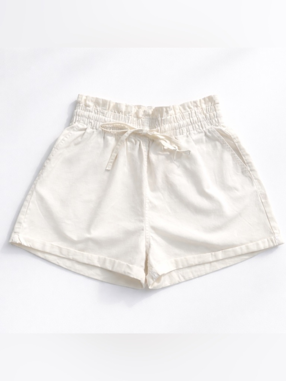 Missguided White High Waist Drawstring Shorts